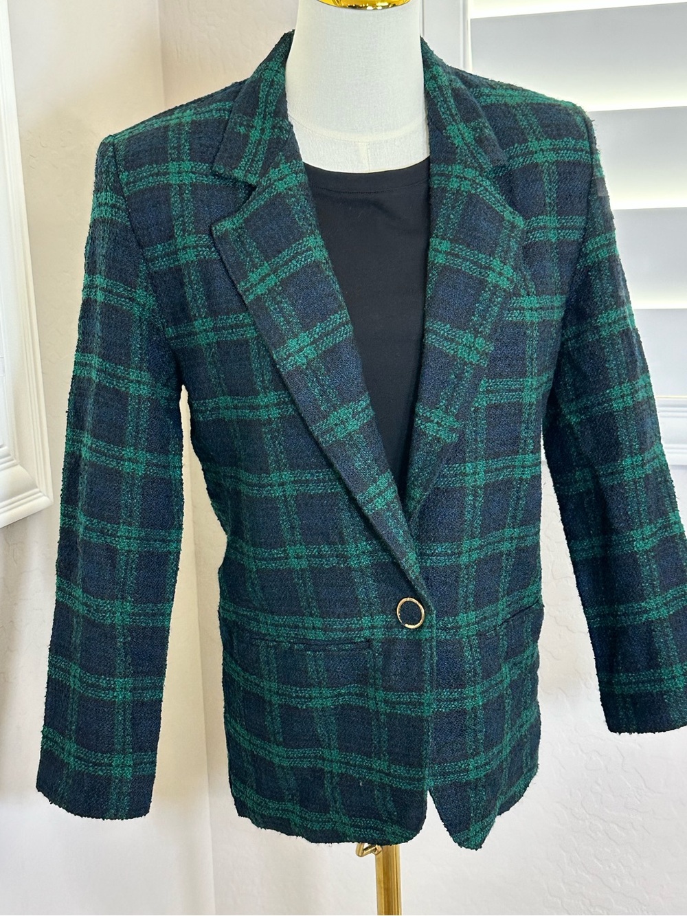 Classic Green & Navy Plaid Blazer - Men